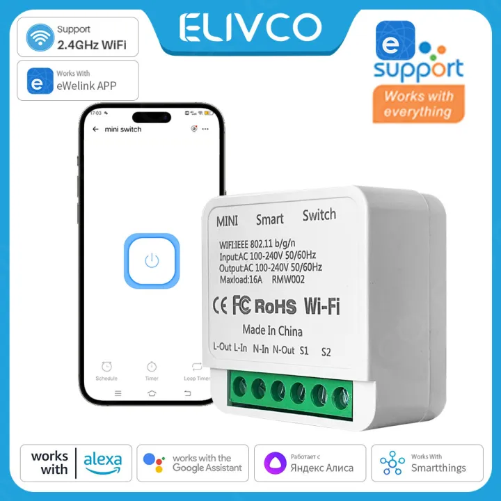 EWeLink Mini Smart Switch 16A Wireless DIY Light Switches Support 2 Way ...