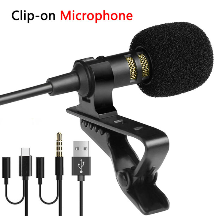 Lavalier 3.5mm Mini Microphone USB Condenser Professional Microphone For Phone Laptop PC Computer Lapel Clip-on Type C Micro Mic