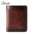 Dante Leather Men's Wallets RFID Anti-theft Brush Degaus Head Layer Cowhide Retro Casual Vertical Money Bag Money Two fold Clips. 