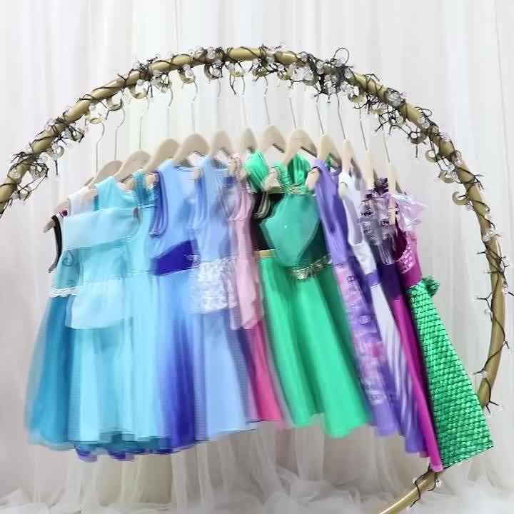 Children's Casual Dress for Girls Mermaid Rapunzel Dress One-Shoulder Sling Short Sleeve Princess Costume Summer Casual Vest