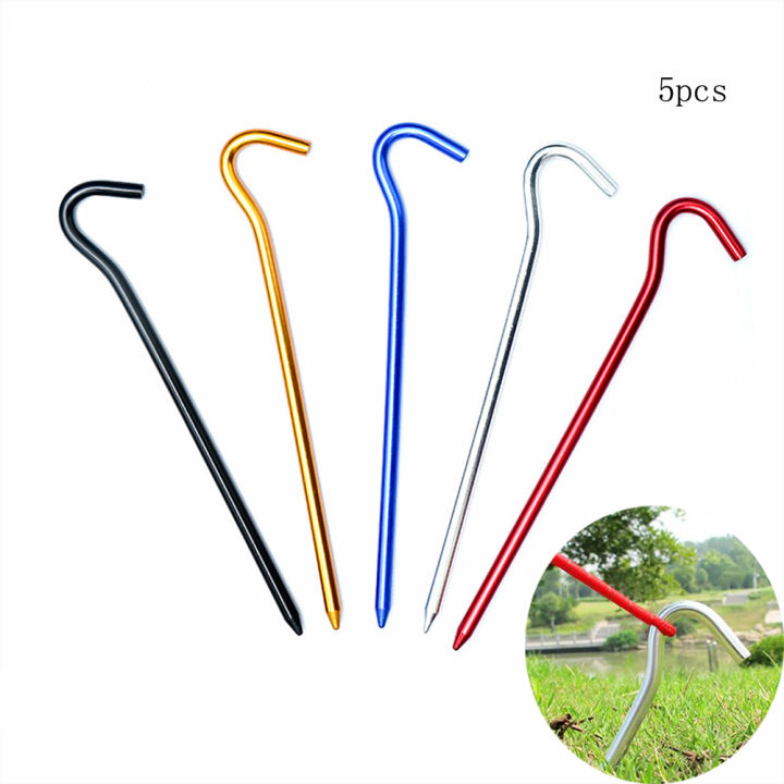 5pcs Camping Tent Stakes, Aluminum Ground Stakes, Hard Metal Tent Pegs, Heavy Duty Steel Yard Camping Stakes Tarp Hooks