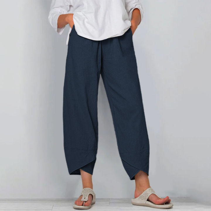 Women%20Cotton%20Linen%20Harem%20Pants%20Vintage%20Printed%20Wide%20Leg%20Trousers%20Casual%20Solid%20Pockets%20Harajuku%20High%20Waist%20Baggy%20Pants%20Joggers%20-%20Image%204