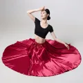 Women's Satin Long Skirt with Elastic Waistband for Ballroom Latin Belly Dance Full Circle Performance Skirt.