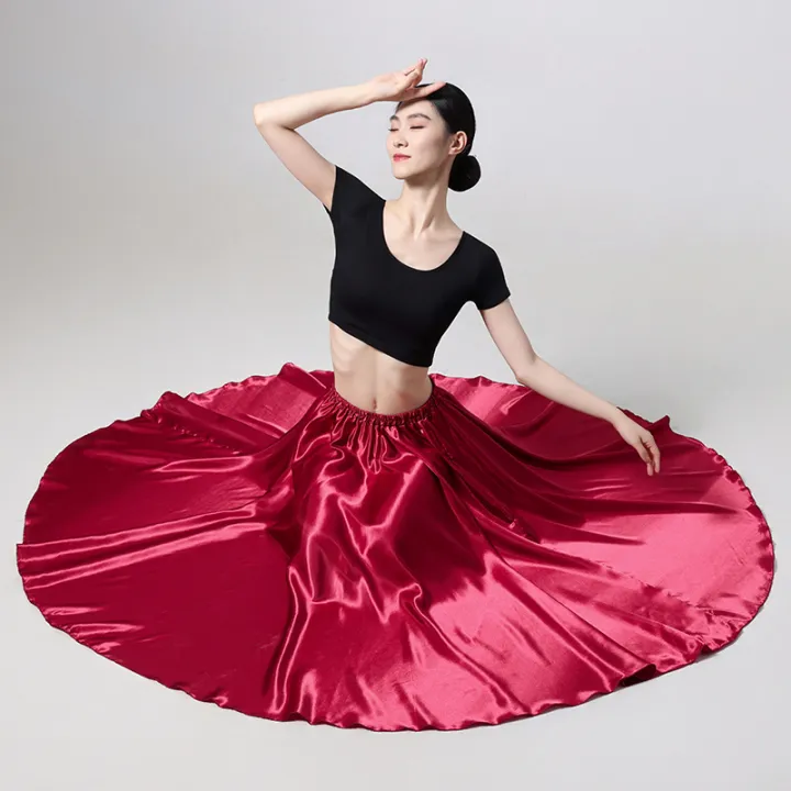 Women's%20Satin%20Long%20Skirt%20with%20Elastic%20Waistband%20for%20Ballroom%20Latin%20Belly%20Dance%20Full%20Circle%20Performance%20Skirt%20-%20Image%203