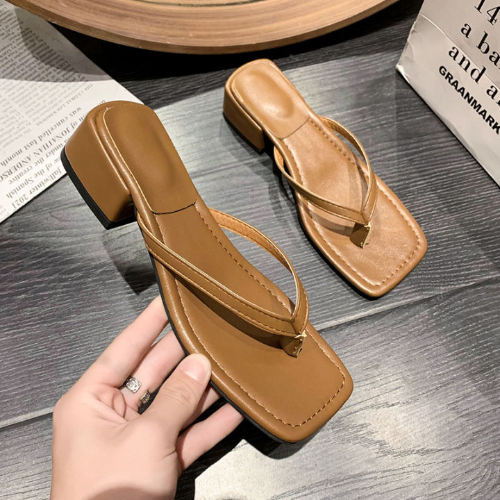 Flip-flops%20Women's%20Outer%20Wear%202025%20New%20Summer%20Seaside%20Square%20Head%20Middle%20Heel%20Beach%20with%20Skirt%20Pinch%20Foot%20Cool%20Slippers%20-%20Image%205