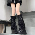 Furry Leg Warmers Women Sweet Lolita Leather-Buckle Plush Leg Covers Y2k Hottie Subculture JK Long Socks Punk Gothic Foot Covers.