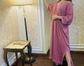 luxury Royal sequence embroidered agha jaan master kaftan in creamy skin color. 