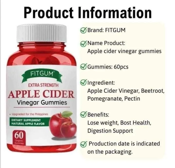 Fitgum Extra Strength Apple Cider Vinegar Gummies 60 Gummies