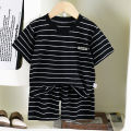 New Summer Children's Top and Bottom Clothes Set Striped Cotton Casual Sports Short Sleeve Two Piece Set for Children 0-5 Years. 