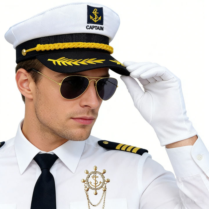 Festival Party Cosplay Navy Captain Dress Up Costume Accessories Sailor Role Playing Hat Set