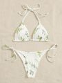 Neck Women's Two-Piece Bikini, Suspender Bra, V Bottom, Women's Swimwear and Apparel.