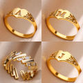 Fashion Hollow Initial Letter Heart Rings For Women Gold Color Stainless Steel A-Z Letter Ring Aesthetic Wedding Jewelry . 