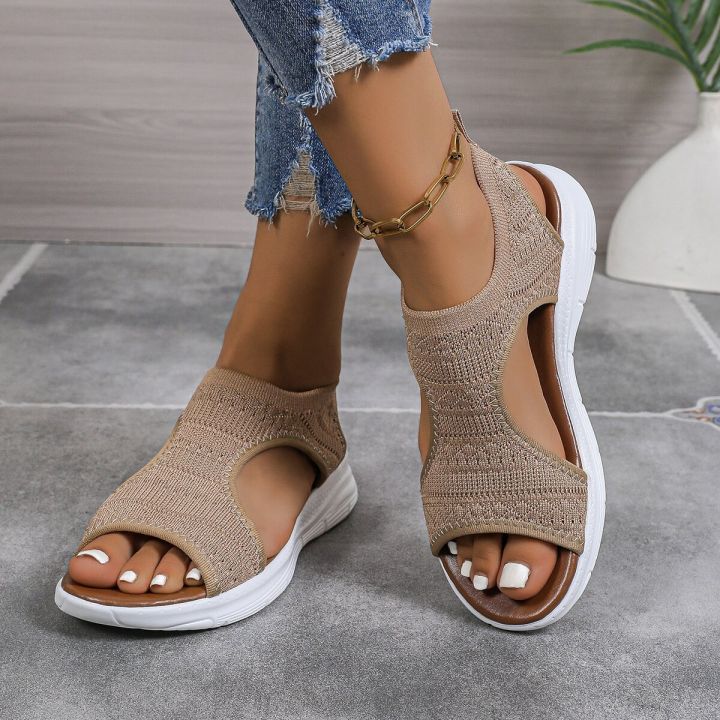 Fashionable New Style Elegant Mesh Wedge Heel Sandals Summer Round Toe Comfortable Anti Slip Fish Mouth Casual Sandals