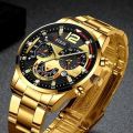3PCS Set Fashion Mens Business Watches Male Casual Stainless Steel Quartz Wristwatch Men Gold Necklace Bracelet Wrist Watch. 