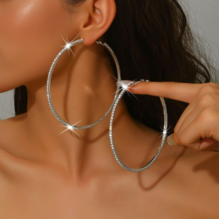 Shine%20Rhinestone%202cm,4cm,6cm,8cm,10cm%20Hoop%20Earrings%20Women%20Earrings%20Perfect%20for%20Weddings%20&%20Festive%20Occasions,All-Season%20Jewelry%20-%20Image%203