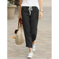 Autumn Cotton Women's Pants Y2K Black Drawstring Elastic Waist Casual Pants Female Loose Fashion Elegant Ladies Bottom. 
