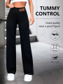 Womens High Waisted Straight Leg Pants Stretchy Black Solid Commuting Trousers Color Elegant And Essential For Office Wear Jeans.