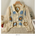 Granny Square Top Long Sleeve Button Front Collared Open-knit Crochet Cardigan Women Teengirl Spring Summer Fairycore Outfit. 