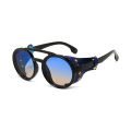 Steampunk Shields Sunglasses Men Women Classic Sun Glasses With Side Leather Round Eyewears Punk UV400 Lens. 