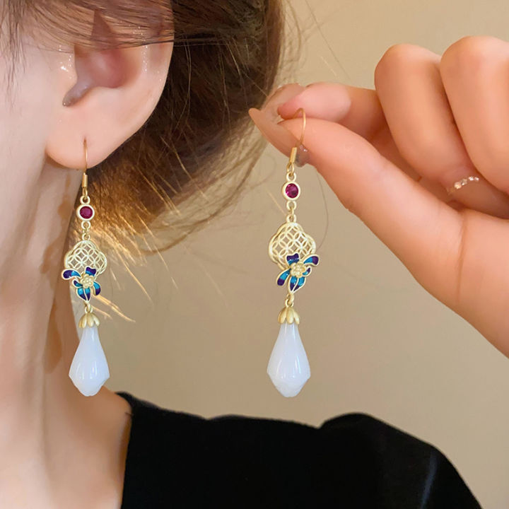 Lily%20Of%20The%20Valley%20Leaf%20Water%20Drop%20Resin%20Dangle%20Earrings%20Women%20Partysu%20New%20In%20Earring%20Hook%20Vintage%20Fashion%20Cheongsam%20Jewelr%20K-%20-%20Image%207