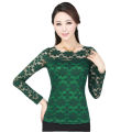 Women's form-fitting long-sleeved lace blouse with a feminine silhouette plus size clothing. 