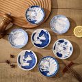 4pcs Ceramic Sauce Dishes Sushi Plate Tableware Japanese Style Dessert Creative Cute Cartoon Lucky Cat Pattern Spice Plate.