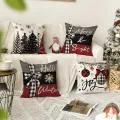 4-Pack Christmas Throw Pillow Covers,  Decorative Cushion Cases - Festive Trees, Merry & Bright, Joy Holiday Designs. 