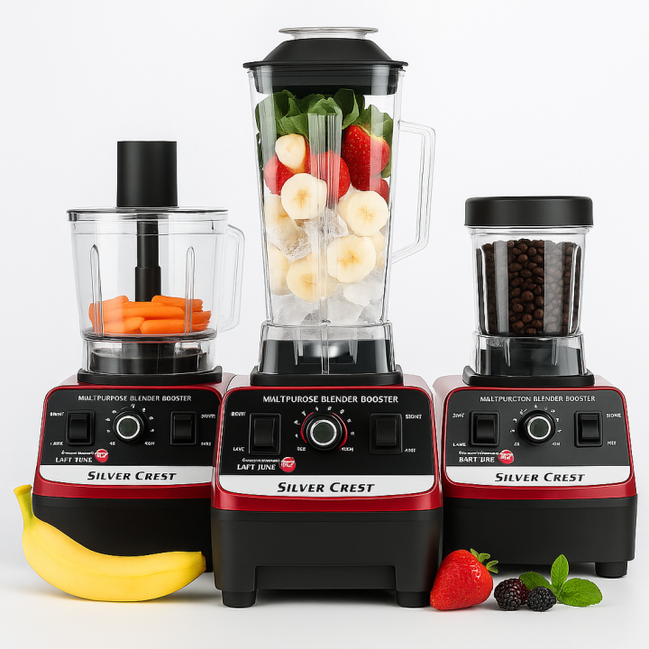 Silver Crest 3 in 1 Juicer Blender Machine 4500W Powerful Motor 2.5L Unbreakable Jug + 1L Chopper + 700ML Grinder | Multi-Purpose Food Processor | Heavy Duty German Technology Blender for Kitchen, Smoothies, Milkshakes, and Ice Crushing