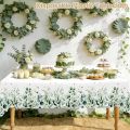1pc Spring Sage Green Table Cloth Plastic Disposable Table Cover Eucalyptus Leaf Printed Pattern for Plant Themed Party.