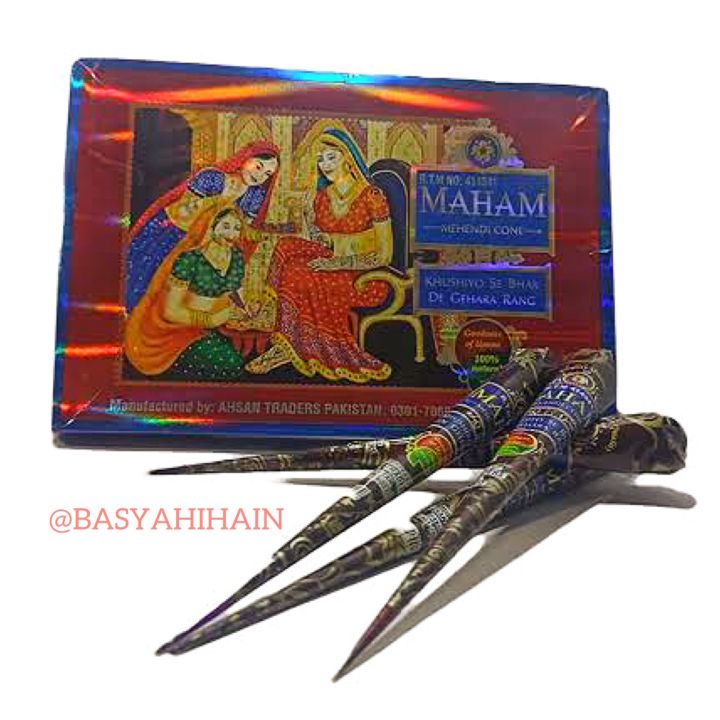 Maham Cone Mehandi Waterproof Henna Cones 100% Pure 12 Pcs Pack (Color: Brown)