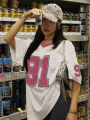 2025 Summer New Retro No.91 Printed T-Shirt For Women V-Neck Short Sleeve Sports Football Jersey Y2K Loose Oversized Tops. 