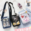 Japan Portable School Girls Small Canvas Shoulder Bag Fashionable Mesh Pocket  Crossbody Bags Women Handbag Outdoor itabag. 