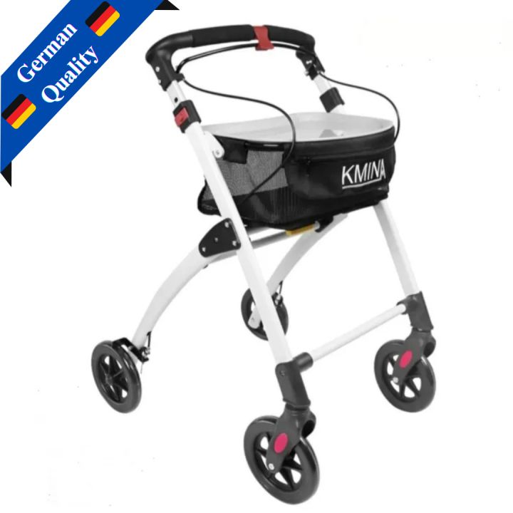 Kmina Folding Rollator Walker for Elders – Lightweight 4-Wheeled Mobility Walker with Tray, Indoor Rollator for Seniors, Compact Walking Frame with Wheels, Foldable Zimmer Frame, Supportive Walker for Elderly Assistance at Home, Portable and Sturdy
