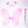 Girls Butterfly Wing Kit Children Pink Purple Princess Costume Accessories Kids Wing with Powder Headband Wand Set Party Supply. 