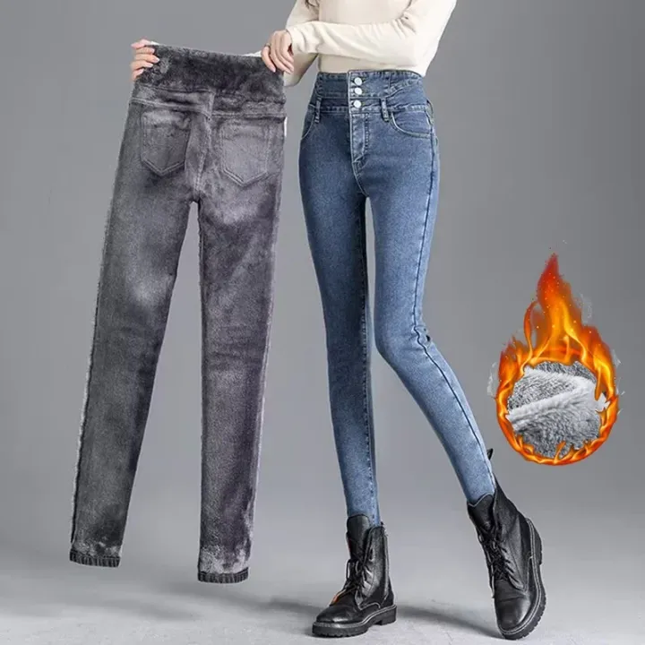 Winter%20Girls%20High%20Waist%20Plush%20Thermal%20Jeans%20Lady%20Skinny%20Snow%20Warm%20Denim%20Trousers%20Women%20Classic%20Daily%20Fleece%20Straight%20Leg%20Pants%20-%20Image%205