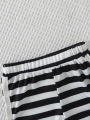 2pcs Summer Baby Boys Girls Black White Striped Ribbed Tank Set, Casual Style, Daily/School Wear, 0-3Y, Breathable Fabric.