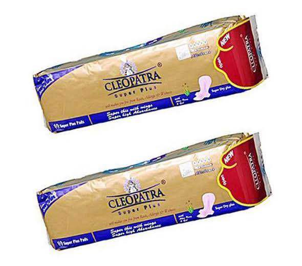Pack of 2 Cleopatra original sanitary pads for girls periods with 7 high-tech protective layers, 10 super plus pads