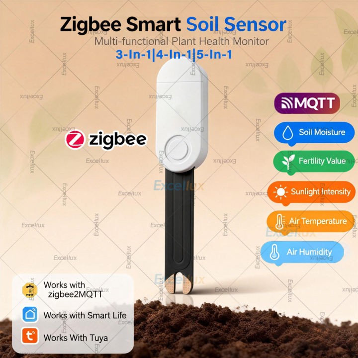 Zigbee Smart Soil Tester Moisture Sensor Sunlight Lux Fertility Air Temperature Humidity Meter Works With Tuya Smart Life Z2MQTT lightify