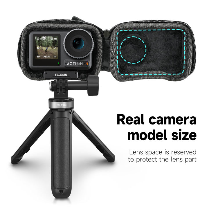TELESIN Mini Storage Protection Bag For Dji Osmo Action 4 Brushed Half Open Quick Release Carrying Case for Action 3 Accessories