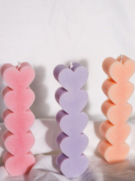 Heart Shaped Candle set of 3 - Cute Pillar Candle  Decorative Pillar Candle - Many Colours Scented candle - Aesthetic Decor Candles