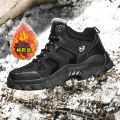 Leather Men Boots Winter Fur Super Warm Snow Boots Men Winter Work Casual Shoes Sneakers High Top Rubber Ankle Boots. 