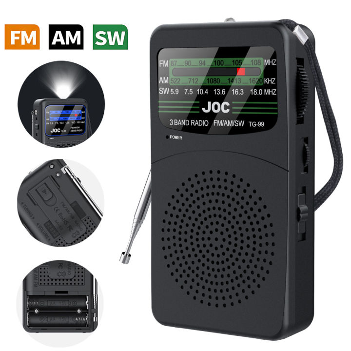 Portable Radio FM AM Pocket Radio With LED Light Mini Hand Radio Receiver Excellent Reception Clear Speaker for Elder Go Hiking