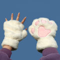 Cartoon Cute Cat Claw Paw Gloves Women Plush Mittens Warm Soft Plush Short Fingerless Fluffy Bear Cat Gloves Costume Half Finger. 