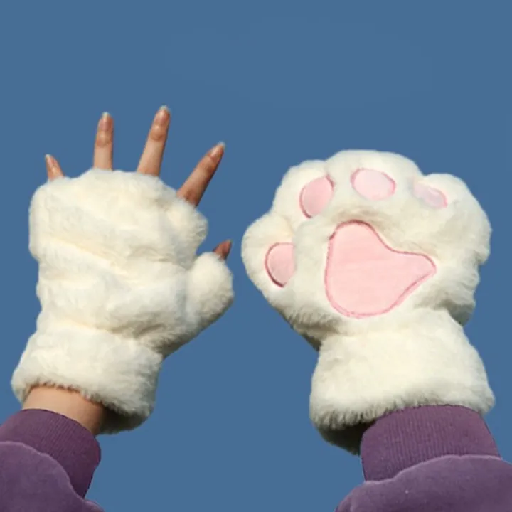 Cartoon%20Cute%20Cat%20Claw%20Paw%20Gloves%20Women%20Plush%20Mittens%20Warm%20Soft%20Plush%20Short%20Fingerless%20Fluffy%20Bear%20Cat%20Gloves%20Costume%20Half%20Finger%20-%20Image%205