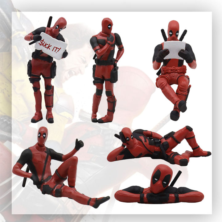 6pcs/set Deadpool Anime Action Figure Sitting Posture Model X-Men Mini Doll Car Decoration Marvel Collection Figurine Kids Toy