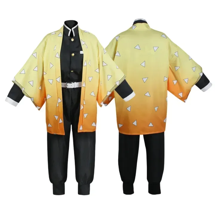 Anime%20Agatsuma%20Zenitsu%20Cosplay%20Kostuum%20Kimono%20Halloween%20Kleding%20Party%20Uniform%20Pruik%20Vrouwen%20Kids%20-%20Image%202