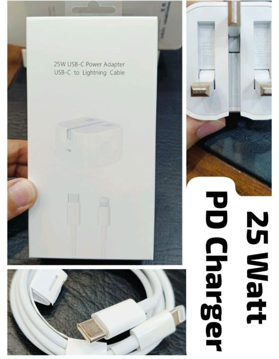 25W USB-C Power Adapter USB-C To Lightning Cable (A Grade) 3 pin Show for all iphone devices