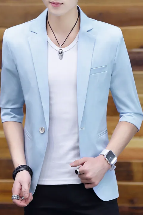 Summer%202025%20Men's%20Mid-Sleeve%20Slim%20Fit%20Suit%20Korean%20Style%20Handsome%20Youth%20Seven-Quarter%20Jacket%20Small%20Suit%20Collection%20-%20Image%205