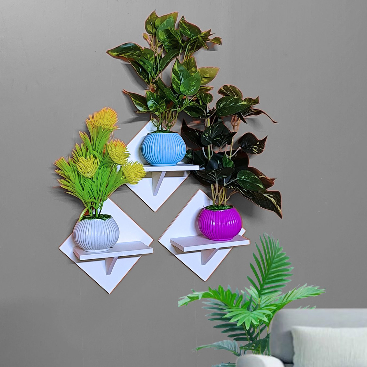 Square Shape Wall Shelf Without Flower. Self Adhesive Punch Free ( 1/3/5 Pcs Stand 1 Set ) Waterproof And Premium Quality.