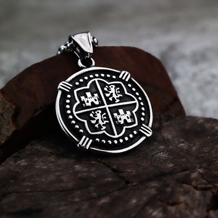 Spanish%20Treasure%20Map%20Personalized%20Shield%20Men's%20Pendant%20Stainless%20Steel%20Men's%20Jewelry%20-%20Image%203
